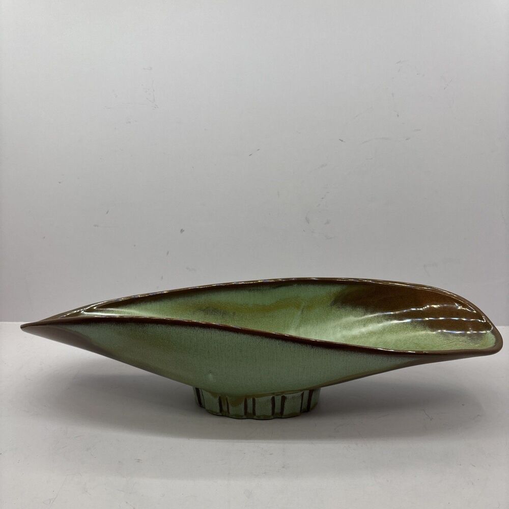 Vintage Frankoma Pottery Plainsman Prairie Green Console Bowl  F91 MCM